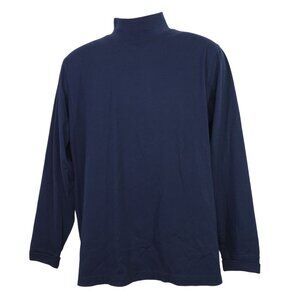 Lands End Super-T Blue Mock Turtleneck Shirt Men Size M 38-40 Long Sleeve Cotton